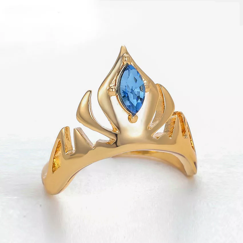 Anel dourado elsa coroa anel vintage clássico jewery anéis presente para meninas elas cosplay traje dos desenhos animados azul jóias anel feminino 3