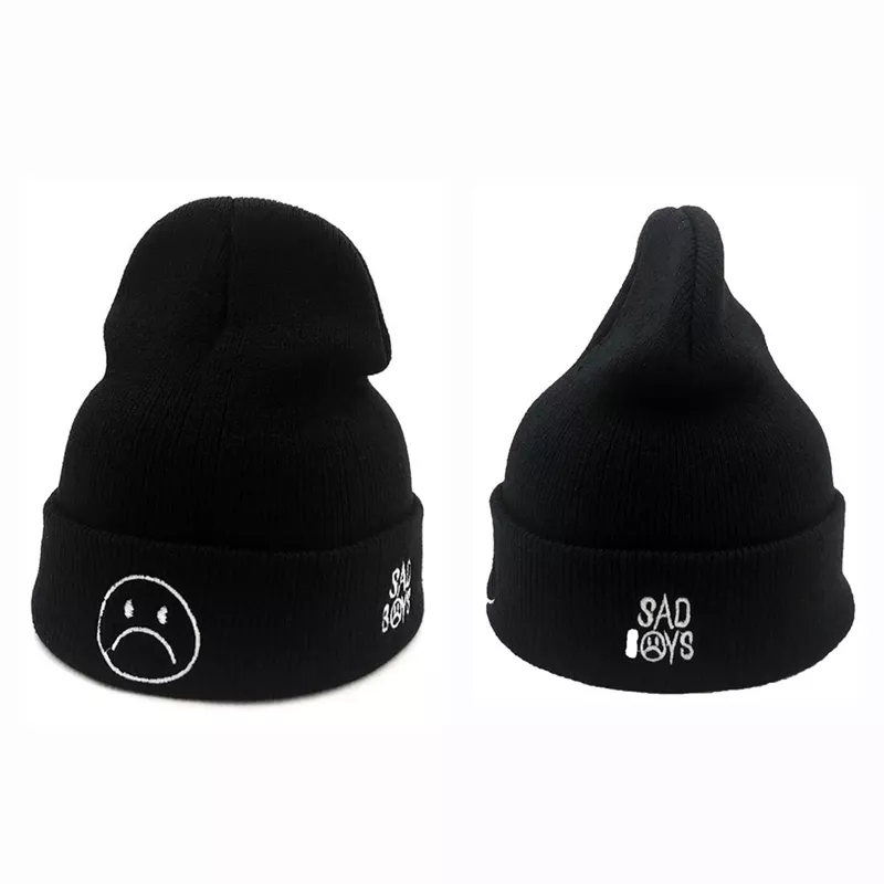 20482050 Novo gorro bordado lil peep branco e preto., boné de malha tricotada masculino e feminino de hip hop quente para outono e inverno.