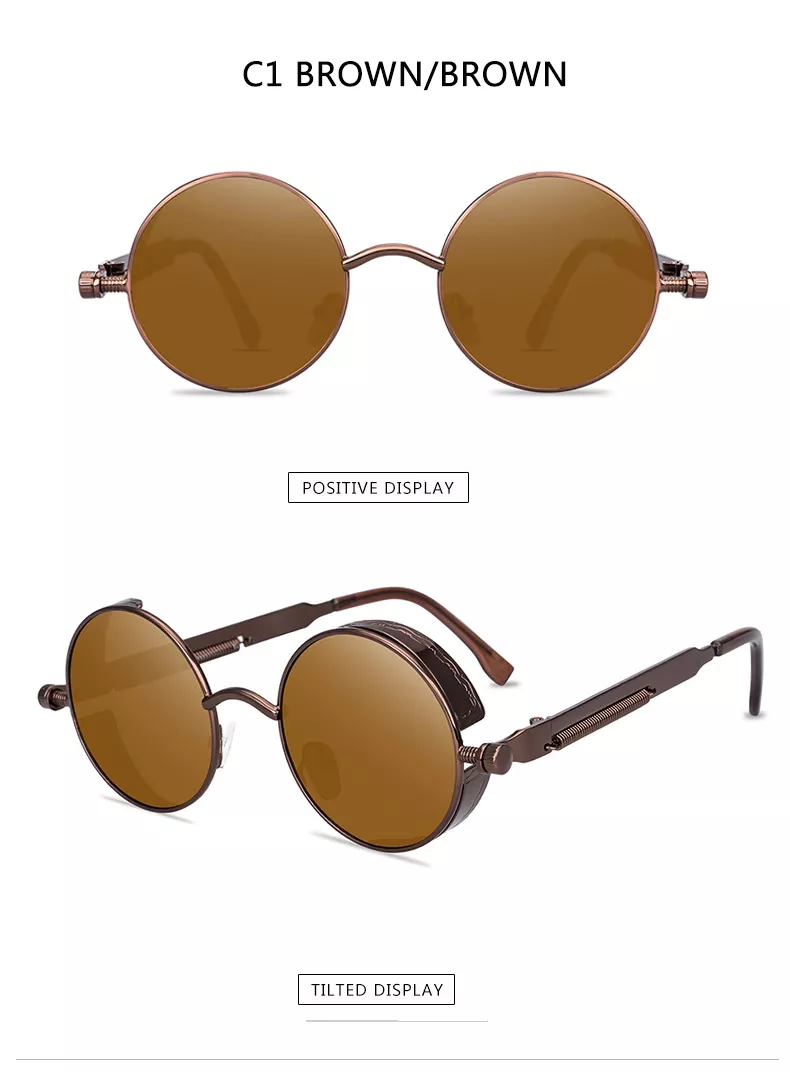 2104874983 Óculos metal steampunk óculos de sol moda masculina óculos redondos design da marca do vintage óculos de sol de alta qualidade