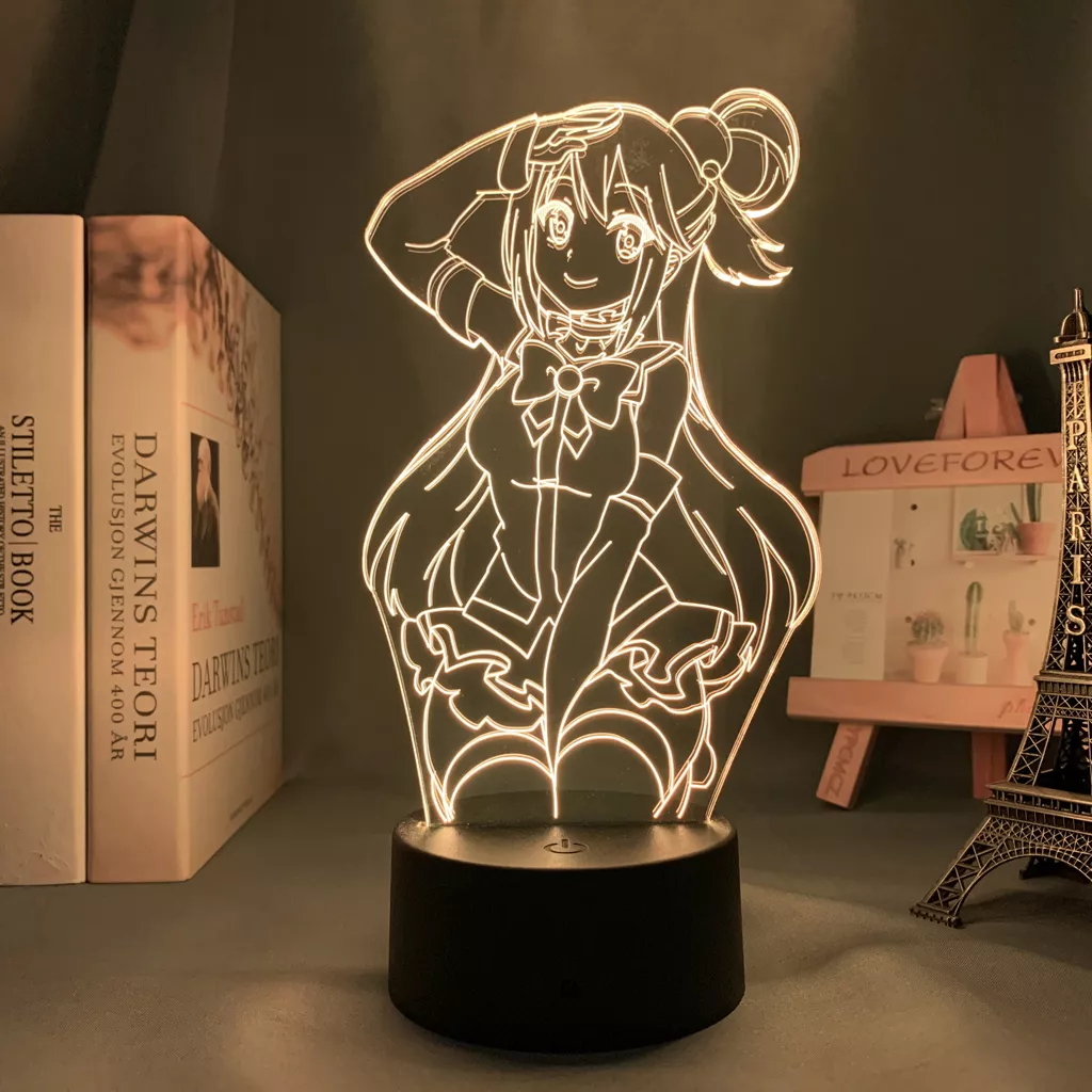 Luminária Konosuba Anime aqua luz noturna, para decoração de quarto, para crianças, presente de dia das bruxas, mesa de sala, acrílico 2