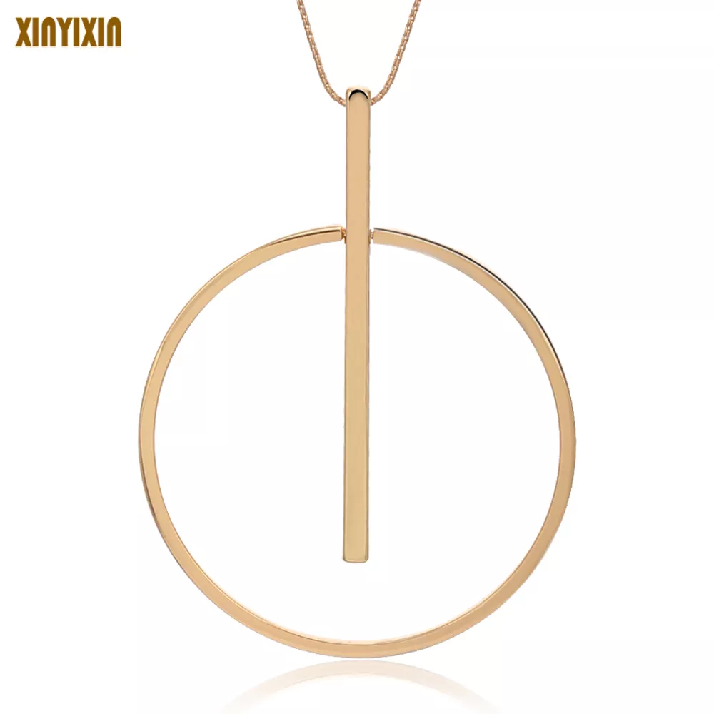 Colar simples grande rodada colar de pingente de círculo para as mulheres Círculo Minimalista de Ouro Longo Colar Elegante Collier femme 2019 Moda Jóias de Prata Hipoalergênico Cadeia Colar de Amizade 1