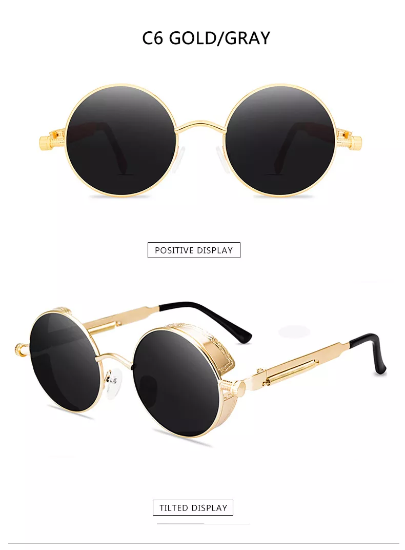 248745471 Óculos metal steampunk óculos de sol moda masculina óculos redondos design da marca do vintage óculos de sol de alta qualidade
