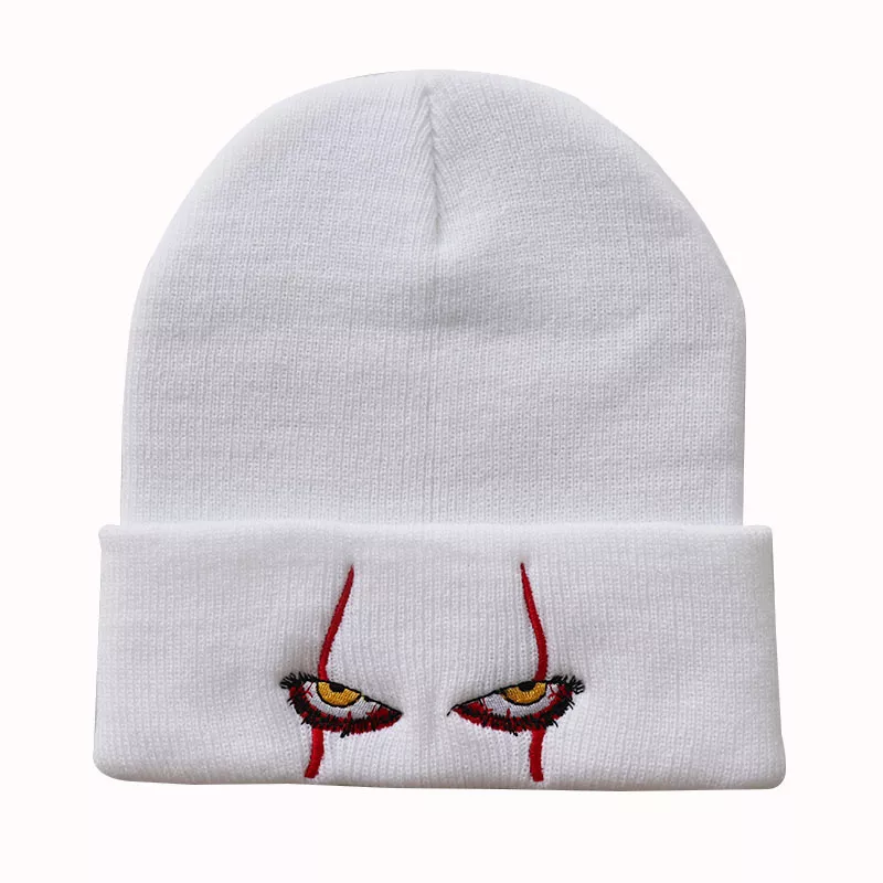 280164580 Gorro chapéu de lã bordado, gorro palhaço assustador de olhos, de malha, quente, chapéu de hip-hop, toucas de halloween