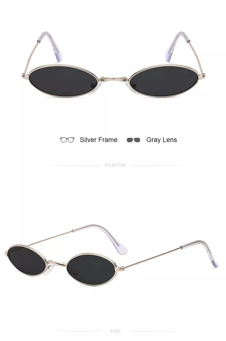 333111296 Óculos de sol retrô pequeno oval feminino, óculos escuro de marca vintage preto vermelho de metal colorido para mulheres fashion de grife