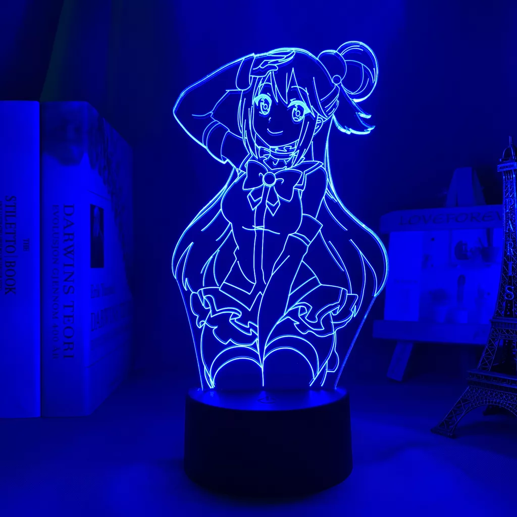 383445817 Luminária Konosuba Anime aqua luz noturna, para decoração de quarto, para crianças, presente de dia das bruxas, mesa de sala, acrílico