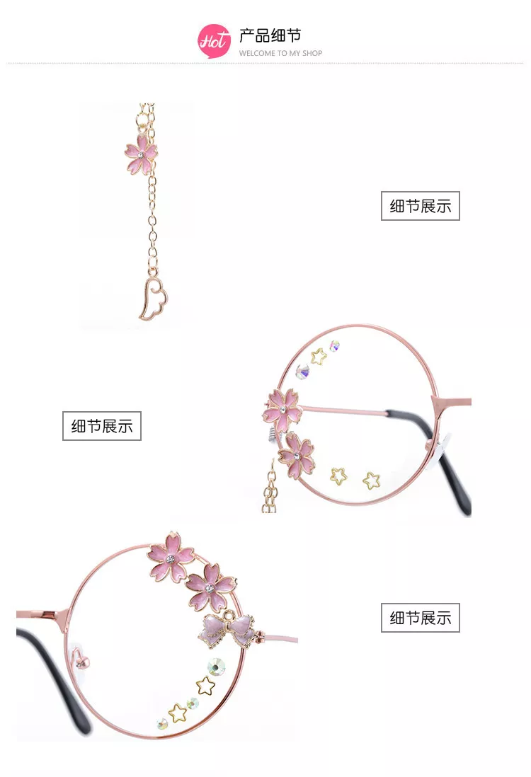 410150141 Sakura pingente ótico artesanal retrô gótico, armação de óculos ótico transparente, óculos de vidro com laço