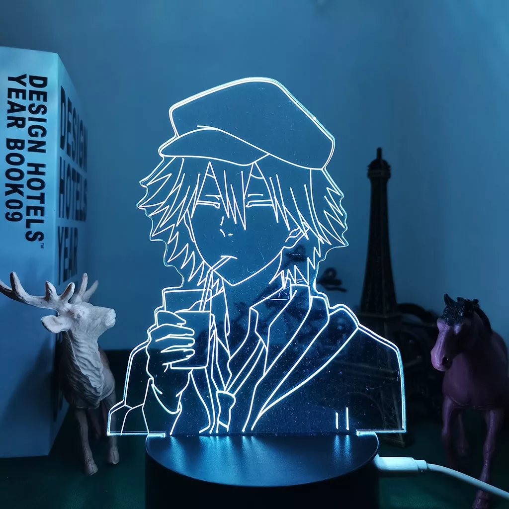 414695088 Luminária Bungo Stray Dogs Anime Bandeja de led para decoração de quarto, candeeiro de mesa 3d para decoração de quarto e presente de aniversário