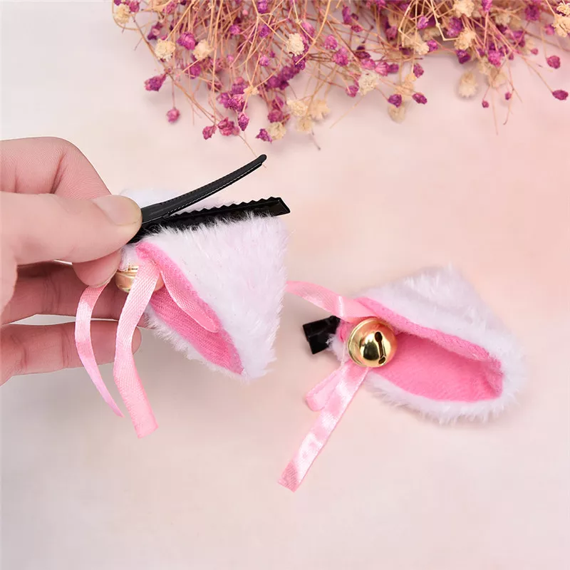 1 par de orelhas de gato com sino clipe de cabelo raposa longa pele hairpins headwear cosplay anime traje festa de halloween presentes acessórios para o cabelo 2