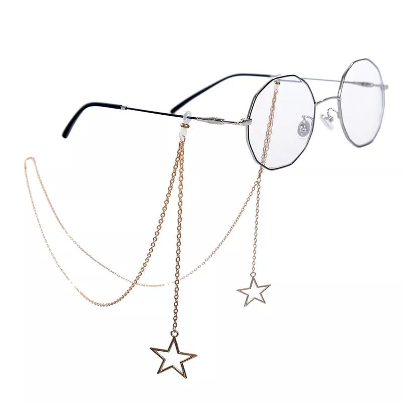 Óculos cordão feminino com pingente de estrela, cordão de óculos de sol para leitura, cordão com suporte de pescoço 1