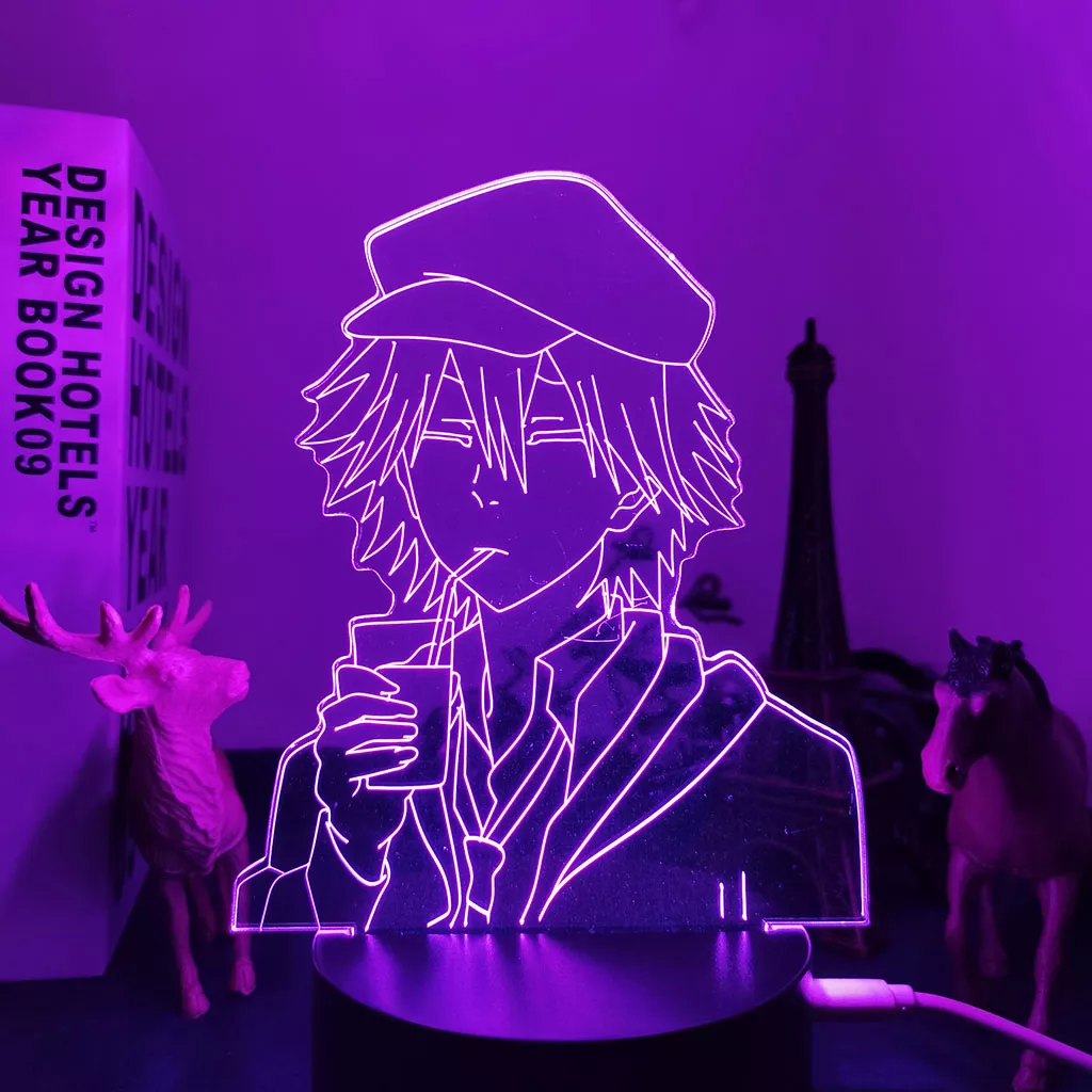 516149313 Luminária Bungo Stray Dogs Anime Bandeja de led para decoração de quarto, candeeiro de mesa 3d para decoração de quarto e presente de aniversário