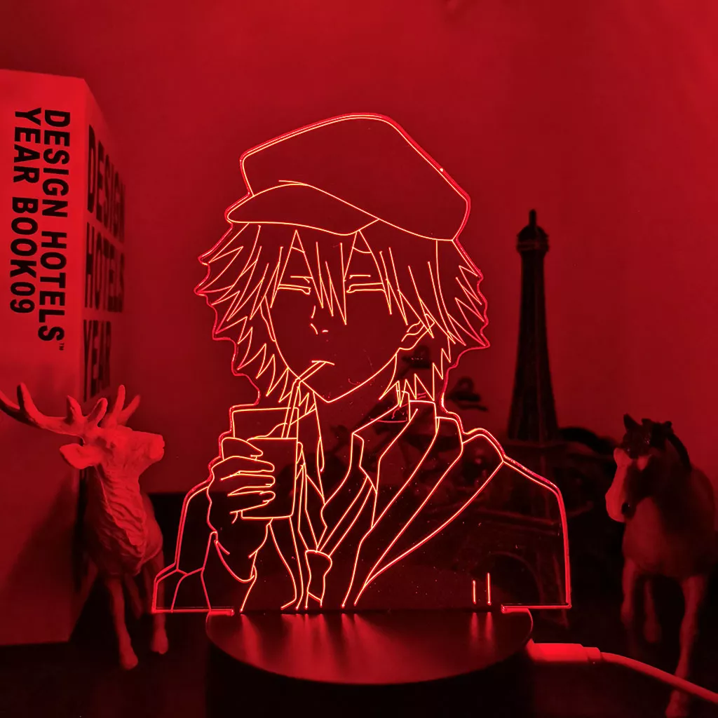 553099909 Luminária Bungo Stray Dogs Anime Bandeja de led para decoração de quarto, candeeiro de mesa 3d para decoração de quarto e presente de aniversário