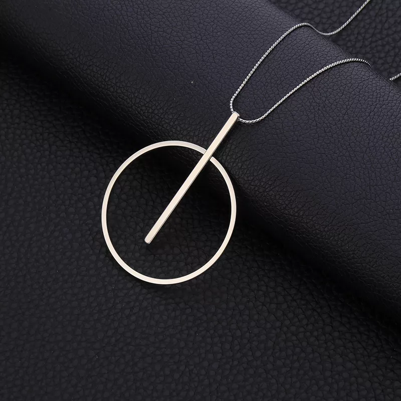 596682905 Colar simples grande rodada colar de pingente de círculo para as mulheres Círculo Minimalista de Ouro Longo Colar Elegante Collier femme 2019 Moda Jóias de Prata Hipoalergênico Cadeia Colar de Amizade