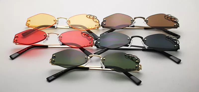 607208103 Óculos de sol decorativo sem aro de ferro, óculos retro masculino verde escuro uv400