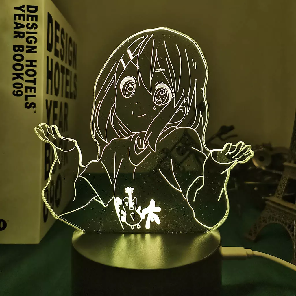63142210 Luminária Anime K-On Lâmpada noturna de led acrílica para decoração, anime k on yui hirasawa, lâmpada decorativa 3d para sala de estar, presente de aniversário, luz de mesa mangá