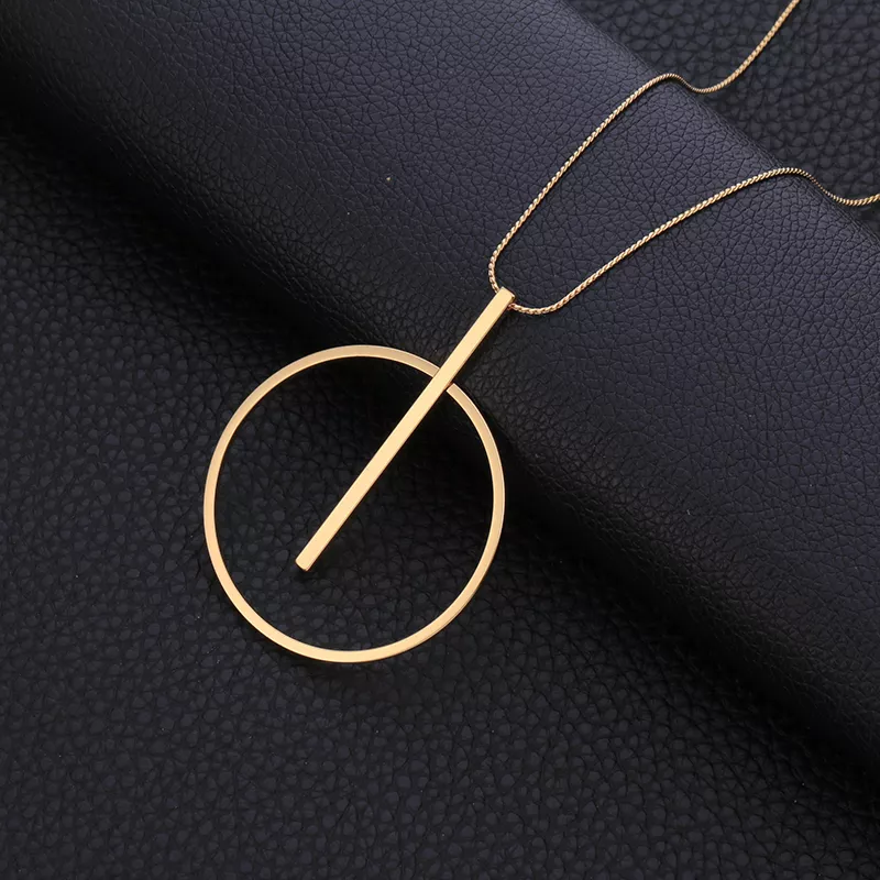 720720844 Colar simples grande rodada colar de pingente de círculo para as mulheres Círculo Minimalista de Ouro Longo Colar Elegante Collier femme 2019 Moda Jóias de Prata Hipoalergênico Cadeia Colar de Amizade