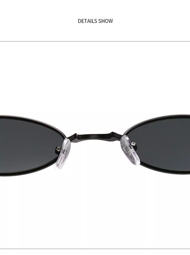 731920113 Óculos de sol retrô pequeno oval feminino, óculos escuro de marca vintage preto vermelho de metal colorido para mulheres fashion de grife
