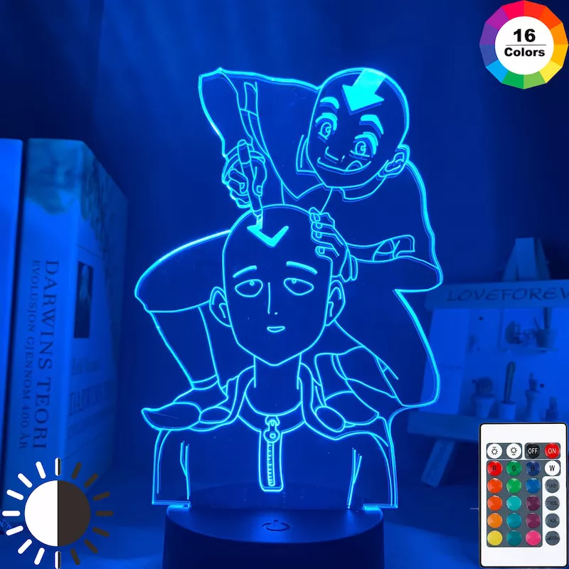Luminária Avatar One Punch Man Aang Luz de led noturna do homem, lâmpada de anime saipu um soco, luz para decoração de quarto, presente para crianças, o último airbender, avatar, aang 1
