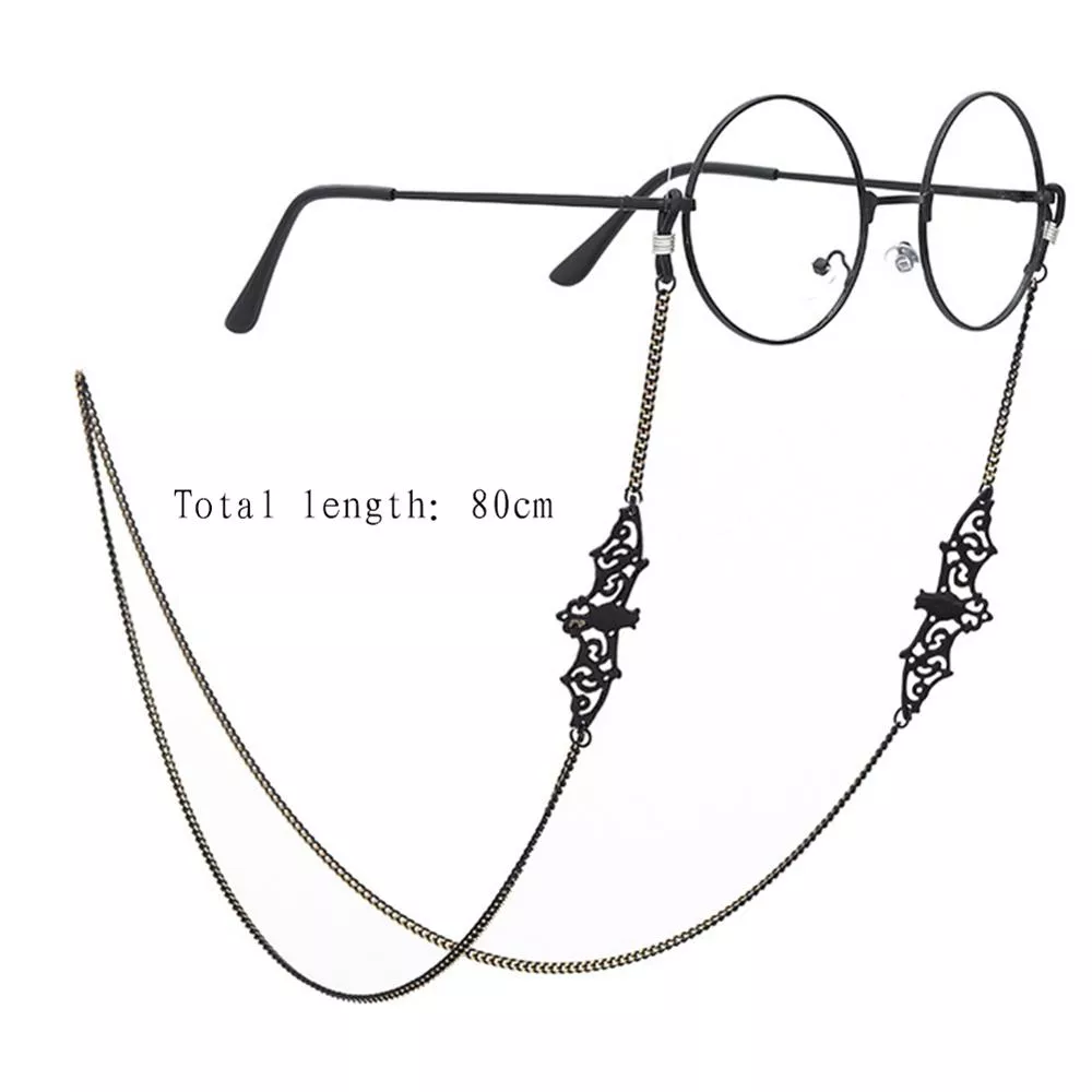 Óculos Feminino retro preto bat sunglass chains colhedores acessórios óculos de sol óculos de leitura cinta cabo óculos pendurado corda 5