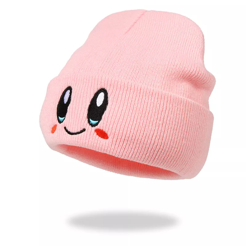 Gorro touca kirby chapéu de malha rosa smiley rosto outono e inverno fino lã boné bonito estudantes manter quente moda menino menina presente 1