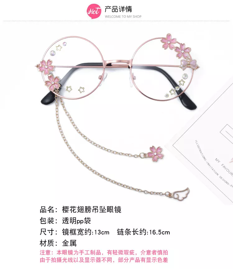 897599192 Sakura pingente ótico artesanal retrô gótico, armação de óculos ótico transparente, óculos de vidro com laço