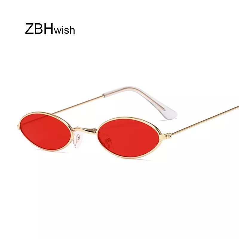 Óculos de sol retrô pequeno oval feminino, óculos escuro de marca vintage preto vermelho de metal colorido para mulheres fashion de grife 1