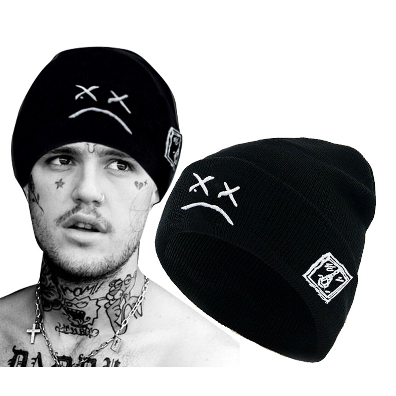 906056731 Novo gorro bordado lil peep branco e preto., boné de malha tricotada masculino e feminino de hip hop quente para outono e inverno.