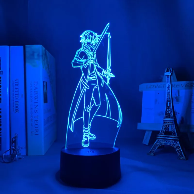 Luminária Sword Art Online Anime led para noite, anime, arte online, kirito, decoração para quarto, presente, colorido, luz de noite, mangá, lâmpada 3d, kazuto, kirisaya 2
