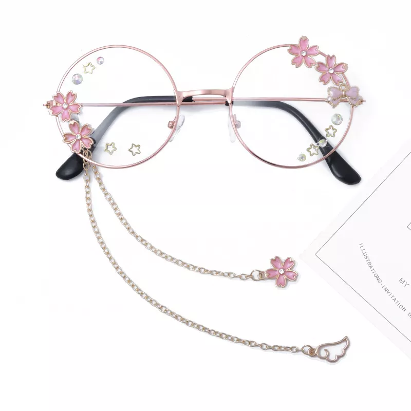 Sakura pingente ótico artesanal retrô gótico, armação de óculos ótico transparente, óculos de vidro com laço 1