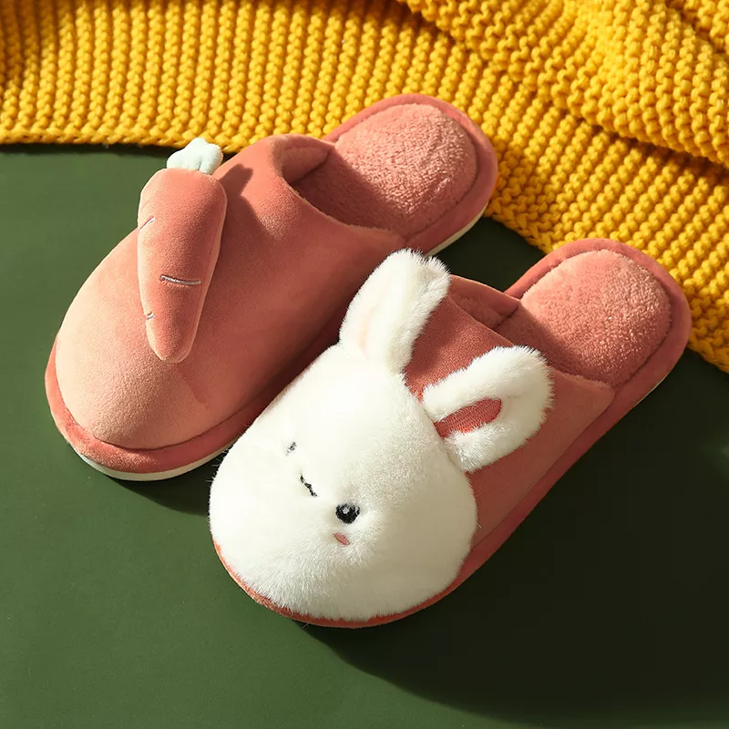 Pantufa de inverno chinelos de pele quente sapatos de algodão bonito adorável dos desenhos animados coelho interior quarto feminino amantes das senhoras dos homens corrediças peludas 2