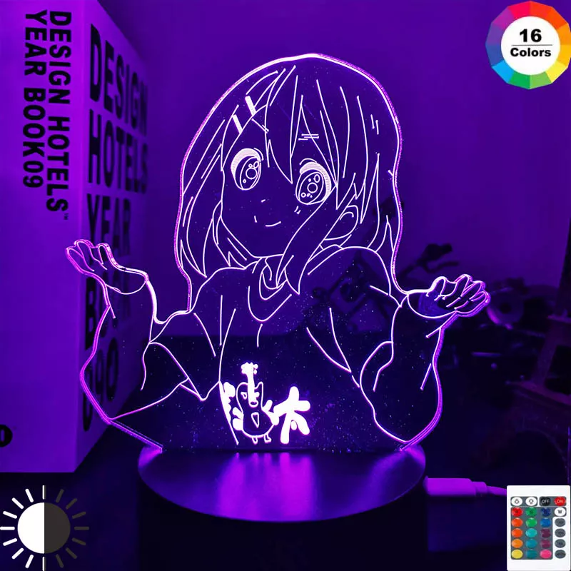 Luminária Anime K-On Lâmpada noturna de led acrílica para decoração, anime k on yui hirasawa, lâmpada decorativa 3d para sala de estar, presente de aniversário, luz de mesa mangá 1