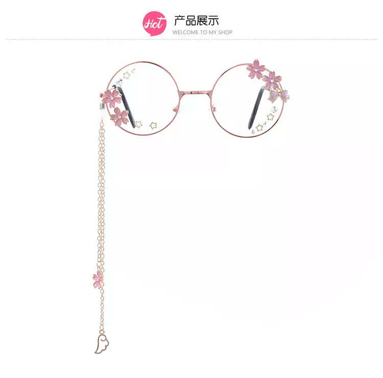 973628022 Sakura pingente ótico artesanal retrô gótico, armação de óculos ótico transparente, óculos de vidro com laço