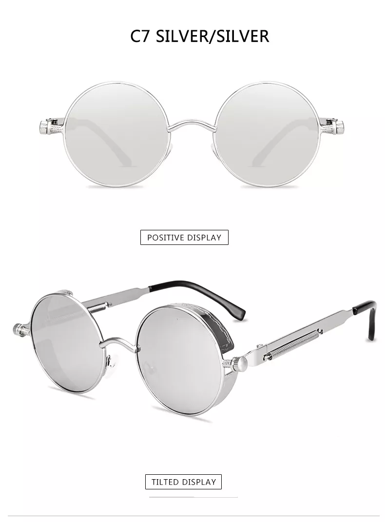 9868414 Óculos metal steampunk óculos de sol moda masculina óculos redondos design da marca do vintage óculos de sol de alta qualidade