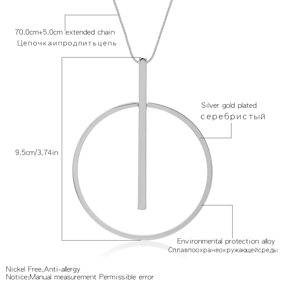 Colar simples grande rodada colar de pingente de círculo para as mulheres Círculo Minimalista de Ouro Longo Colar Elegante Collier femme 2019 Moda Jóias de Prata Hipoalergênico Cadeia Colar de Amizade 2