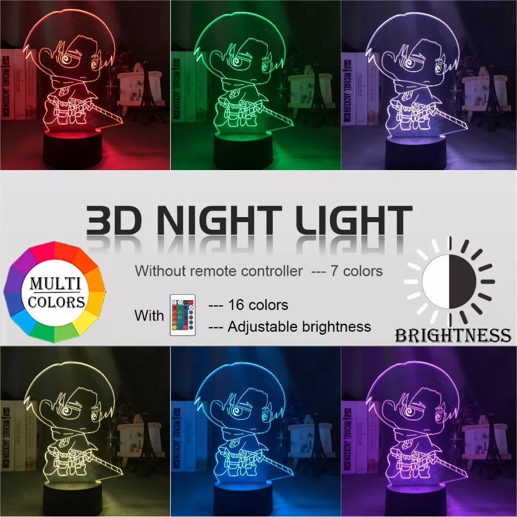 Luminária Attack on Titan Anime lâmpada 3d night light ataque em titan chibi figura nightlight para decoração de casa luz colorida bateria lâmpada noite presente 3