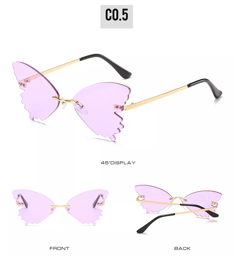 1028148201 1 Óculos de sol borboleta óculos de sol feminino design de marca de luxo sem aro gato olho óculos de sol tendência onda óculos streetwear