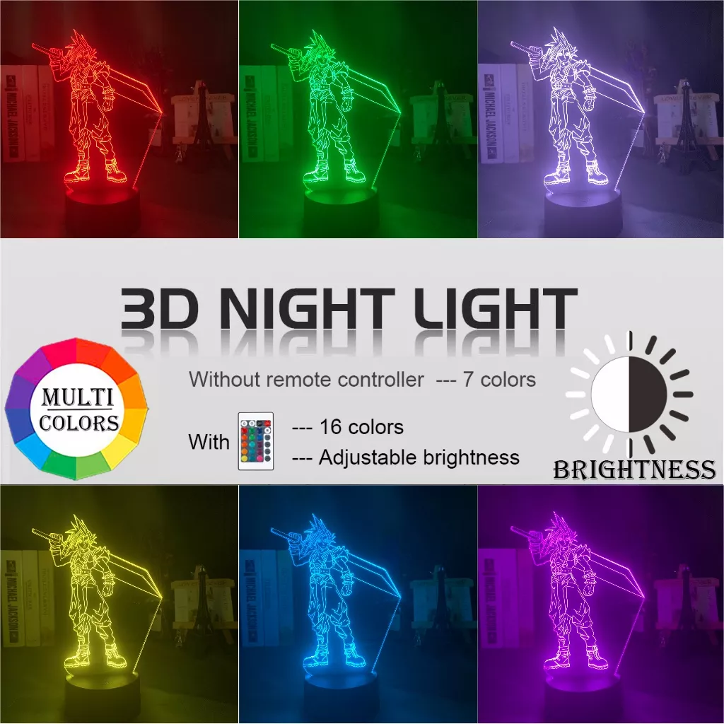 1056633632 1 Luminária Final Fantasy luz noturna em led 3d, crianças, luz noturna colorida para decoração de quarto, usb, lâmpada de mesa, jogo final, presente fantasia