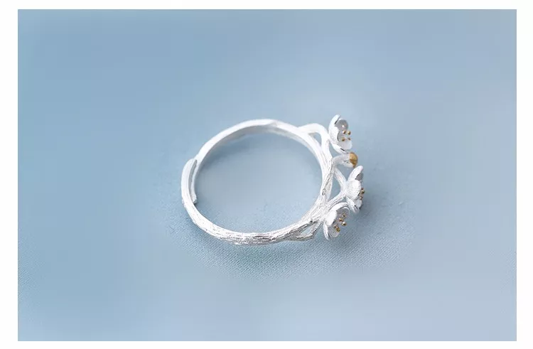 1094428348 1 Anel elegante 925 anéis de prata esterlina flor de ameixa para mulheres tamanho ajustável anel de dedo joia estiloso