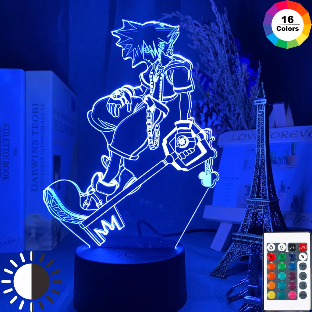 Luminária Kingdom Hearts luz noturno infantil sora, luz de led que muda de cor, para decoração de quarto de crianças, luz de cabeceira 1