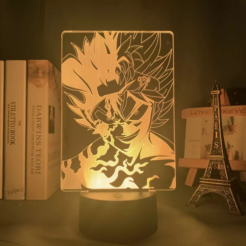 1111387225 1 Luminária Black Clover Anime lâmpada 3d asta trevo preto luz para crianças, decoração de quarto luz noturna presente de aniversário mangá aparelho lâmpada asta