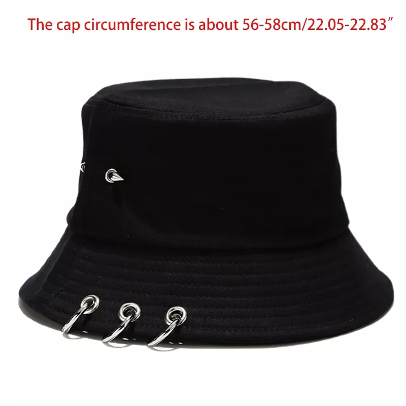 1157672222 1 Chapéu Kpop de cor sólida jungkook, chapéu de balde de metal com rebites, anéis de metal, ao ar livre, aba larga, protetor solar e pescador