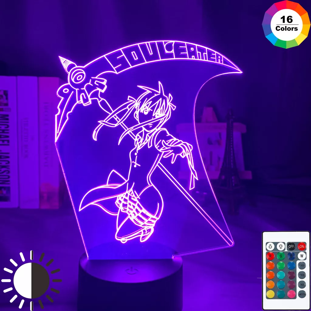 Luminária Soul Eater Anime brinquedo infantil de led para decoração noturna, mesa de cabeceira, lâmpada 3d de led para decoração de casa ou quarto de garotas, muda de cor 1