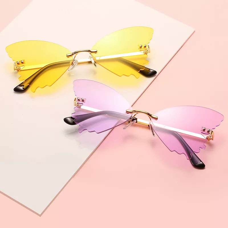 Óculos de sol borboleta óculos de sol feminino design de marca de luxo sem aro gato olho óculos de sol tendência onda óculos streetwear 2