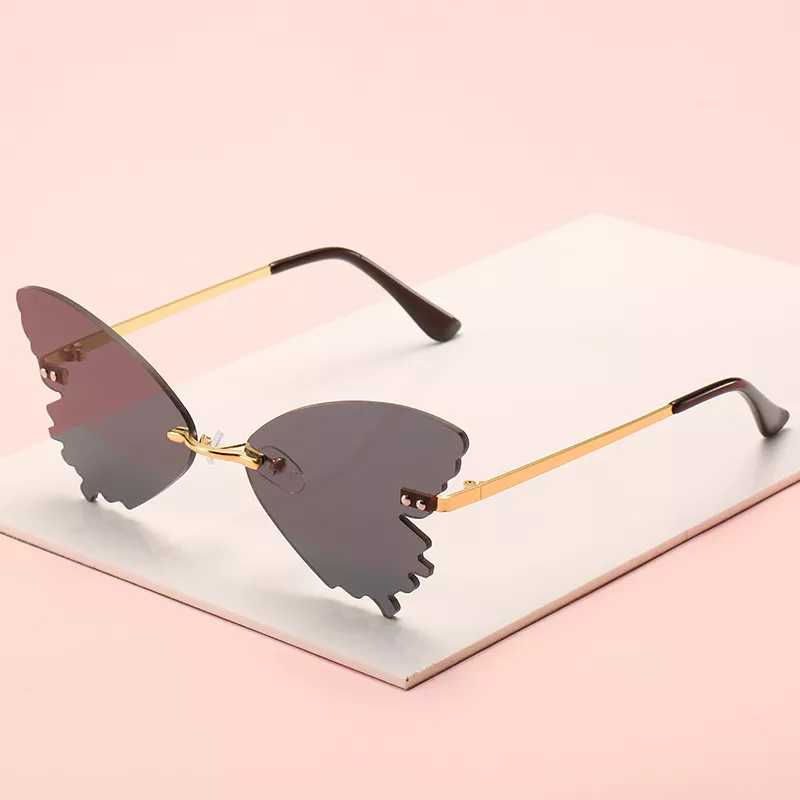 Óculos de sol borboleta óculos de sol feminino design de marca de luxo sem aro gato olho óculos de sol tendência onda óculos streetwear 1
