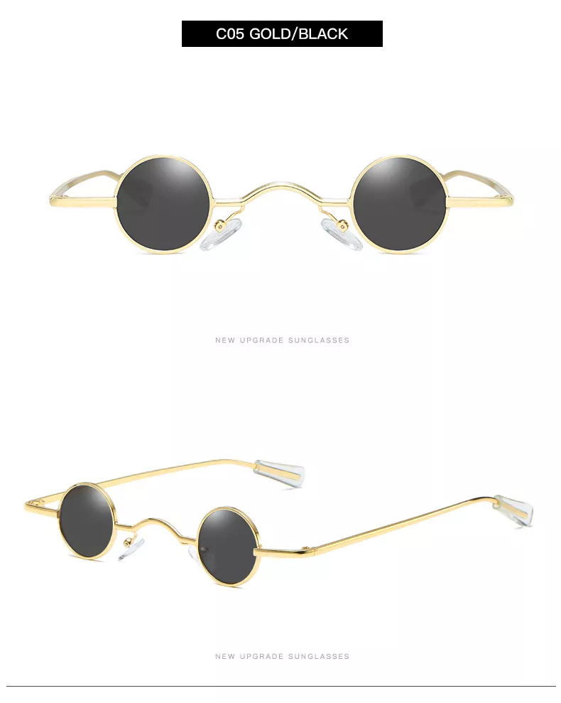 1420629049 1 Óculos de sol vintage masculino, punk rock, clássico, redondo, pequeno, ponte larga, armação de metal, lentes pretas, para dirigir