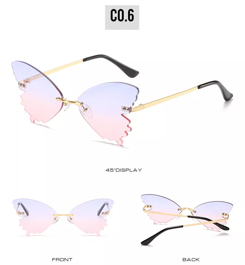 1565134078 1 Óculos de sol borboleta óculos de sol feminino design de marca de luxo sem aro gato olho óculos de sol tendência onda óculos streetwear