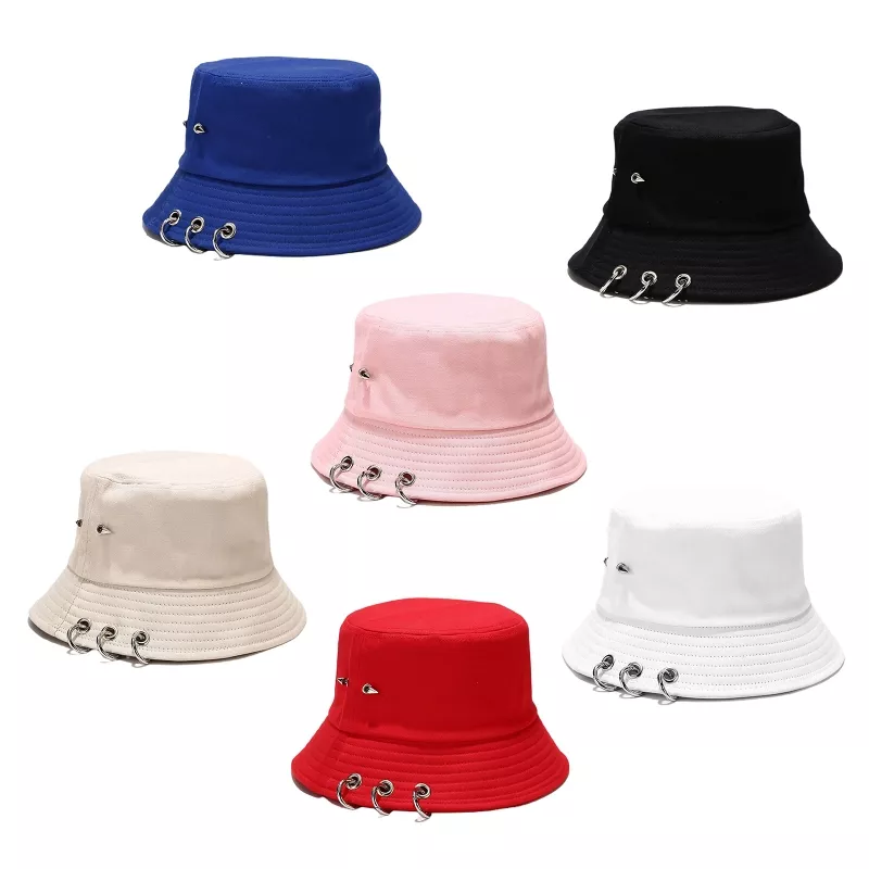 Chapéu Kpop de cor sólida jungkook, chapéu de balde de metal com rebites, anéis de metal, ao ar livre, aba larga, protetor solar e pescador 2