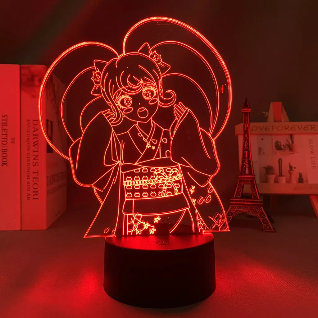 1703281221 1 Luminária Danganronpa mangá, lâmpada de led hiyoko saionji, para decoração de quarto de criança, luz noturna, presente de aniversário, mesa, anime, luz 3d