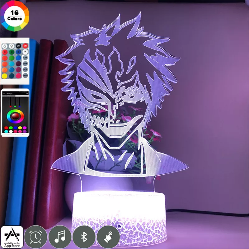 Luminária Bleach Anime lâmpada noturna de led 3d kurosaki ichigo, lâmpada noturna led para decoração de quarto infantil, luminária de mesa brinquedos para presente 1