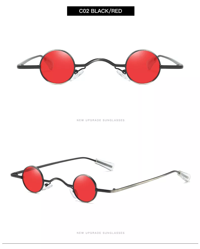 1834441044 1 Óculos de sol vintage masculino, punk rock, clássico, redondo, pequeno, ponte larga, armação de metal, lentes pretas, para dirigir