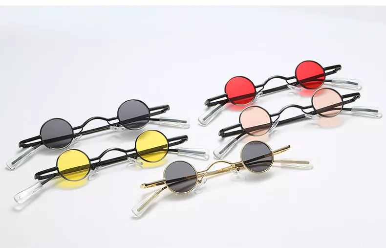 186526753 1 Óculos de sol vintage masculino, punk rock, clássico, redondo, pequeno, ponte larga, armação de metal, lentes pretas, para dirigir